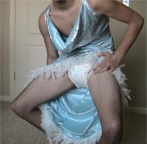 He has a hairy body and a cute appearance as a diaper man.