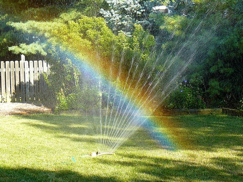 sprinkler with rainbow