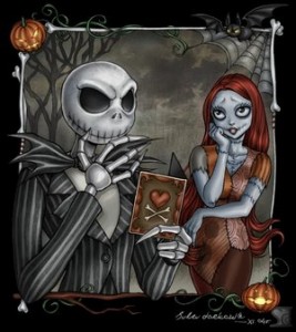 One girl and a skeletal are sitting together, and the skeletal is writing a letter.