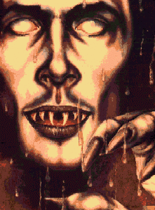 Drawings of vampires are displayed, they appear so frightful, and they are for photo shoots.
