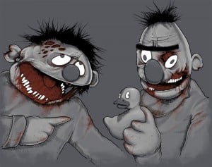 Ernie and Bert There were two men standing, and they both appeared to be terrified.