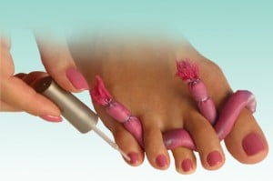 She is polishing her toe nail while Foot Panting.