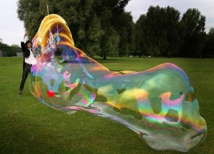The giant bubble resembles waves.