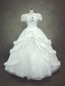 A Hello Kitty doll wearing that was white, long, and was there.