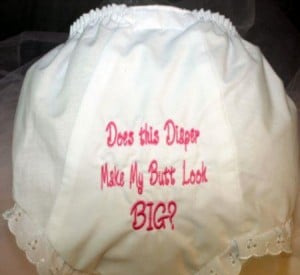 A big butt was present, along with a white diaper that included some words.