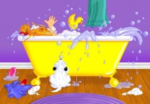 An image of a woman in the bathtub during bath time