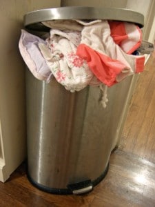 It was similar to a silver drum, a diaper pail. There was the used diaper.