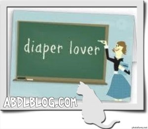 Standing and attending a class for diaper aficionados is a sexy girl.