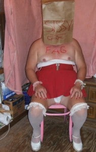 5k Pansy Red Sissy The man is shocked as he sits in the chair.