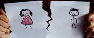 Drawing of a pair on torn paper that appears to be a breakup.