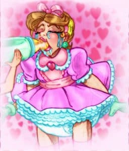 Feminization of Sissy Babies She is nursing the infant using a feeding bottle.